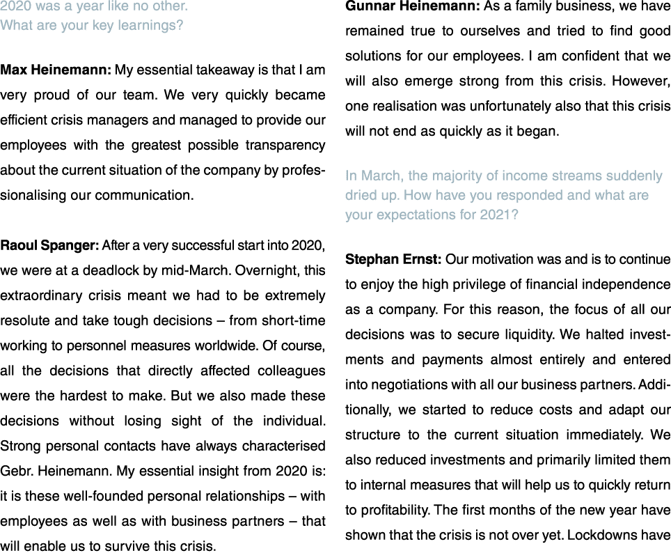 2020 was a year like no other  What are your key learnings  Max Heinemann: My essential takeaway is that I am very pr   