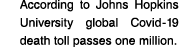 According to Johns Hopkins University global Covid-19 death toll passes one million 
